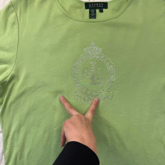 Green Ralph Lauren rhinestone logo Y2K tee - size large - Picture 6 of 6